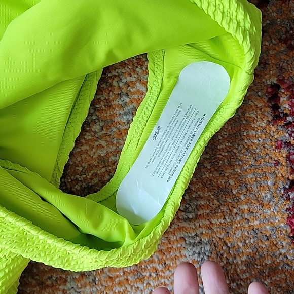 NEW AERIE Asymmetrical Crinkle One Piece Cut Out Monokini Swimsuit Bikini Lime - Picture 4 of 5